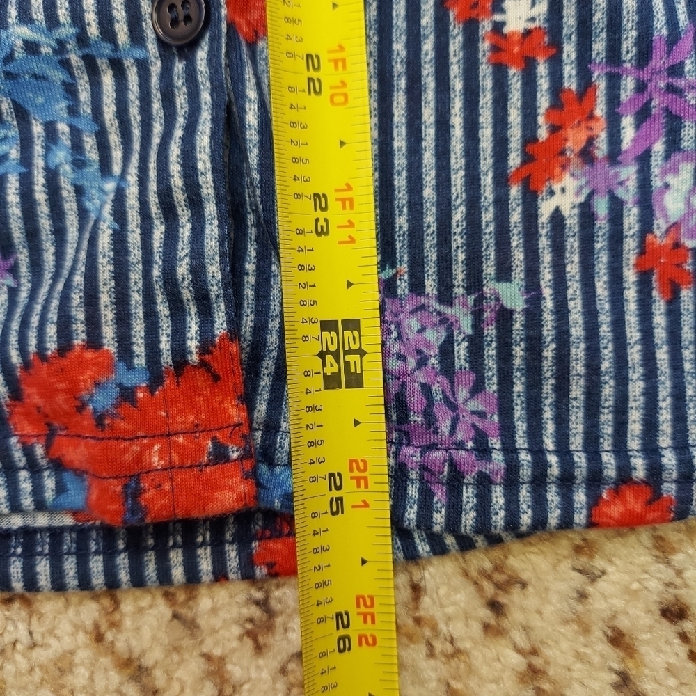 French Laundry Womens Size M Blue Floral Striped Button Front Blouse Long Sleeve - Picture 4 of 14